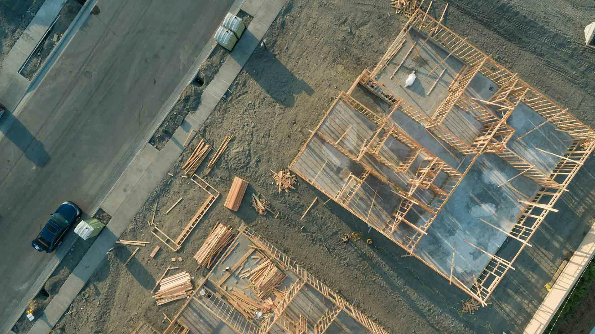 Aerial view of residential construction site