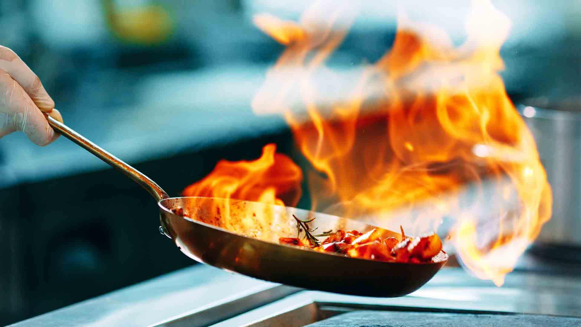 Cook prepares shrimp